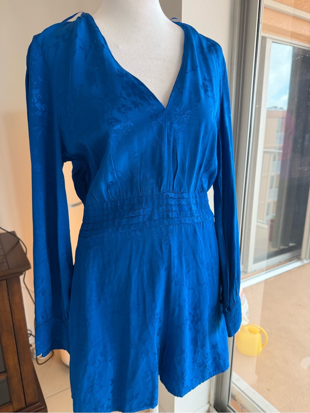 Zara Cobalt Blue Long-Sleeve V-Neck jumpsuit